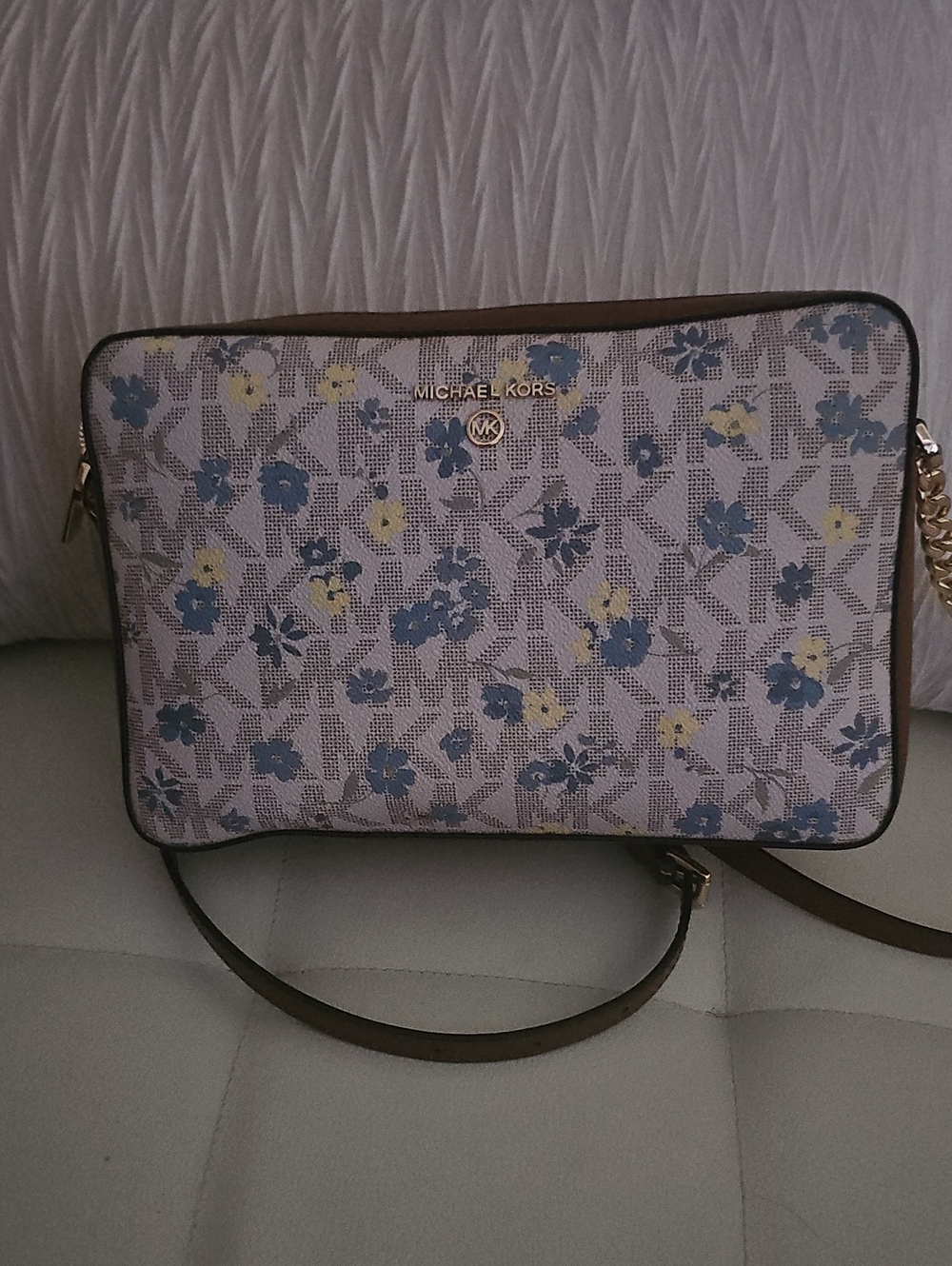 Michael Kors Blue and Yellow Floral Signature Crossbody